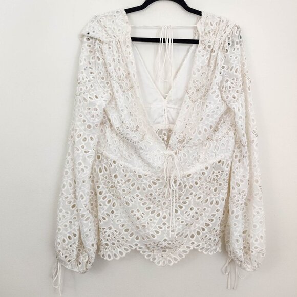 PatBo Embellished Eyelet Kimono Top in White 8 NWT - Picture 9 of 12